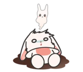 ⚪️ carino, coniglio, coniglio, cartone animato, fantasma, triste, kawaii telegram sticker
