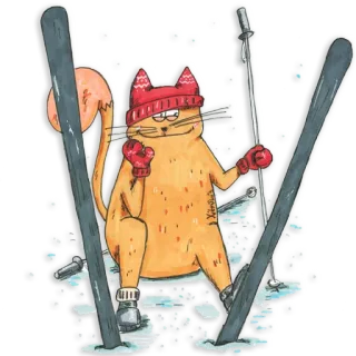 🎿 кот, лыжи, зимние виды спорта, снег, животные, мультфильм, отдых, смешной telegram sticker