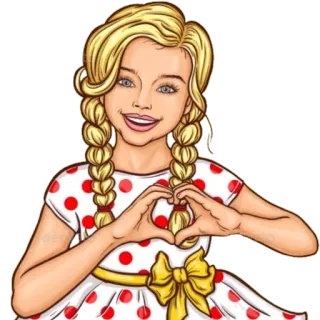 😍 girl, blonde, pigtails, heart, dress, cartoon, cute, illustration telegram sticker