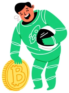 😂 cripto, bitcoin, finanzas, inversión, astronauta, cohete, dibujos animados telegram sticker