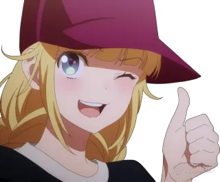 👍 Anime, Menina, Piscadela, Polegar para cima, Desenho animado, Adesivo telegram sticker
