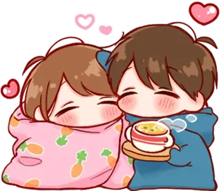 👍 carino, cartone animato, amore, cuore, coppia, kawaii telegram sticker