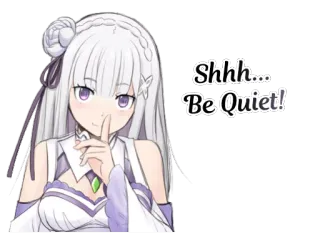 🤐 Emilia Re:Zero Shhh... Be Quiet! anime, girl, shhh, quiet, white hair whatsapp sticker