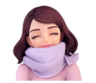 🙂 mujer, bufanda, invierno, dibujos animados, lindo, sonrisa telegram sticker