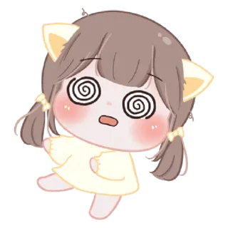 😵 Cartoon, Anime, Meisje, Duizelig, Verward telegram sticker
