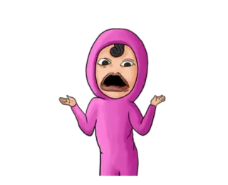 😛 cartoon, pink suit, hoodie, funny, expression, confused, gesture whatsapp sticker