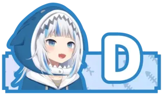 🔤 Gawr Gura D vtuber, anime, squalo, personaggio, avatar telegram sticker