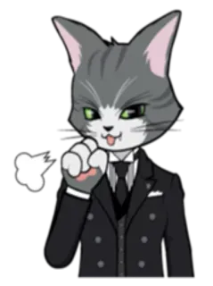 ☺️ 고양이, 의인화, 정장, 만화, 제스처, 혀,  smug, 휘파람 telegram sticker