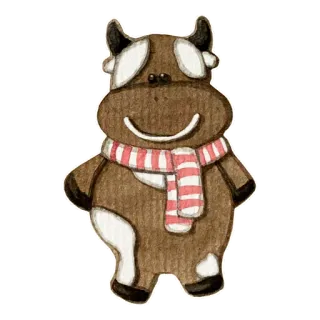 🐄 krowa, zwierzę, szalik, słodki, kreskówka, brązowy, biały, ilustracja whatsapp sticker