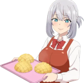☺️ Anime, Dziewczyna, Pieczenie, Chleb, Melon pan, Słodkie, Kobieta telegram sticker