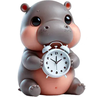 ⏱ hipopótamo, animal, fofo, despertador, desenho animado telegram sticker