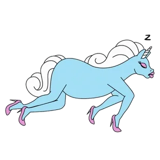 🦄 unicorn, hak tinggi, kartun, fantasi, humor, biru, putih, sepatu telegram sticker