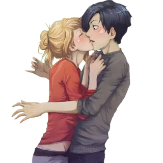 🖤 baiser, couple, romance, amour, étreinte, dessin animé telegram sticker