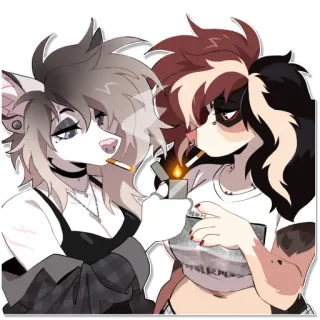 🚬 furry, anthropomorphic, smoking, lighter, friends, goth, emo, digital art whatsapp sticker
