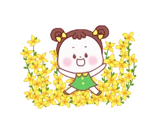 🤩 fofo, menina, desenho animado, flores, alegre, ilustração telegram sticker