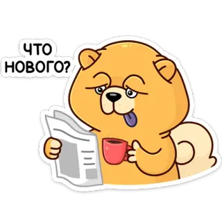 😐 ЧТО НОВОГО? cachorro, desenho animado, jornal, café, sonolento, lendo telegram sticker