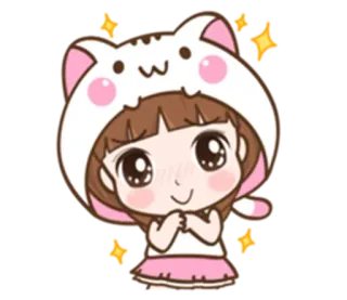 😌 mignon, fille, chat, kawaii, autocollant, dessin animé whatsapp sticker