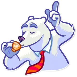 ☕ oso polar, corbata, empresario, dibujo animado, ilustración, bebida whatsapp sticker