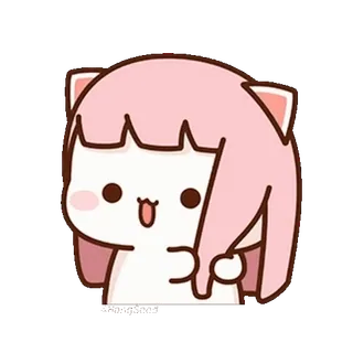 👩🦰 可爱, 猫, 卡通, 粉色, 动物 whatsapp sticker
