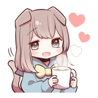 🦋 Anime, Kawaii, Lindo, Perro, Café, Corazones, Chibi telegram sticker