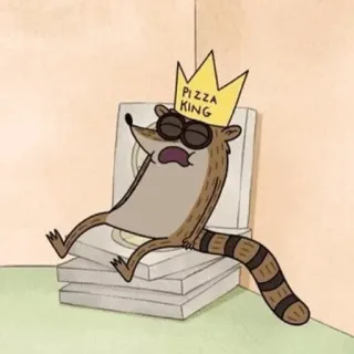 🖤 Rigby Regular Show PIZZA KING cartoon, pizza, king, regular show, rigby, crown telegram sticker