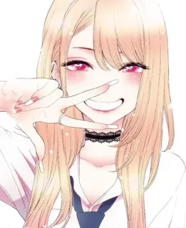 ❤️ Fille anime, Mignon, Blonde, Ras du cou, Souriant, Fille whatsapp sticker
