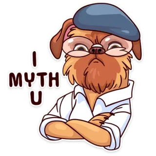 🤓 I MYTH U perro, pug, gafas, boina, gracioso, juego de palabras, mono whatsapp sticker