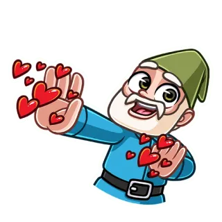 💞 gnomo, corações, amor, desenho animado, adesivo, feliz, fofo, personagem telegram sticker