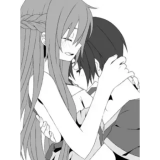 ♥️ Anime, Abrazo, Romance, Triste, Pareja, Monocromo telegram sticker