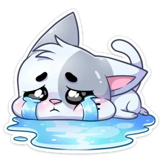 😭 kot, płacz, smutny, łzy, emotikon, kawaii, naklejka whatsapp sticker