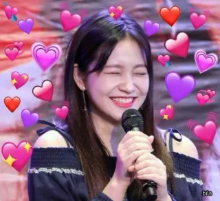 ✨ mujer, corazones, micrófono, sonriendo, retrato, amor, lindo, kpop telegram sticker