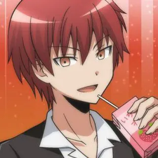 🤟 Karma Akabane Assassination Classroom いちご anime, morango, bebida, personagem, cabelo ruivo, menino whatsapp sticker