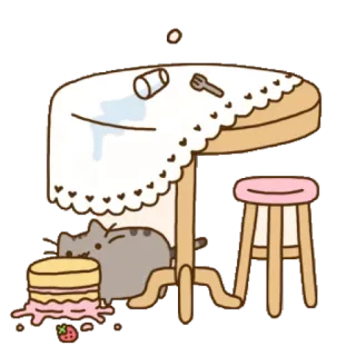 🐱 kat, taart, dessert, cartoon, schattig, tafel, aardbei, Pusheen telegram sticker