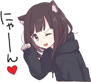 😽 にゃーん chat, animé, fille, mignon, kawaii whatsapp sticker