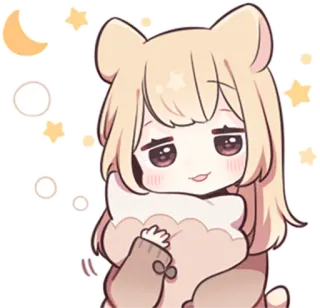 🌙 Anime, Kawaii, Lucu, Chibi, Beruang, Bintang, Bulan telegram sticker