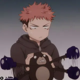 🙃 anime, man, exercise, dumbbells, weights, working out, cartoon whatsapp sticker