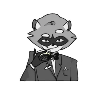 🍸 raton laveur, anthropomorphe, costume, martini, chic, animal, dessin animé whatsapp sticker