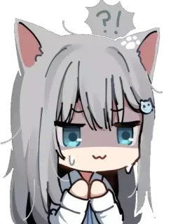 😰 anime, mèo, cô gái, câu hỏi, bối rối, lo lắng, tóc bạc telegram sticker