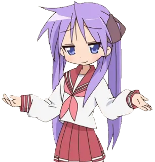👐 Konata Izumi Lucky Star Anime, Dibujo animado, Personaje, Confundido, Pose, Konata Izumi, Lucky Star whatsapp sticker