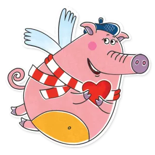 ❤ porco, asas, coração, desenho animado, animal, cachecol, voando telegram sticker