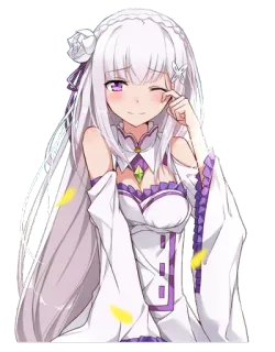 😢 Emilia Re:Zero anime, girl, white hair, wink, cute whatsapp sticker