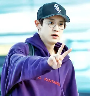 🌙 REAL FANTASIES pessoa, homem, óculos, chapéu, sinal de paz, kpop telegram sticker