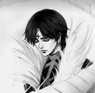 😎 Chrollo Lucilfer Hunter x Hunter Anime, Manga, Hunter x Hunter, Chrollo Lucilfer, Fanart, Postać, Czarno-białe telegram sticker