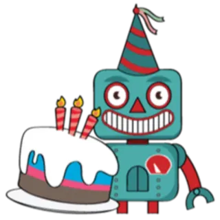 🎂 робот, день рождения, торт, вечеринка, праздник, мультфильм telegram sticker
