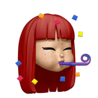 🥳 Emoji, Celebrazione, Festa, Corfetti, Capelli rossi, Compleanno, Divertimento telegram sticker