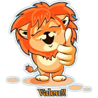 👍 Valeu!! leone, pollice in su, cartone animato, positivo, animale, felice telegram sticker