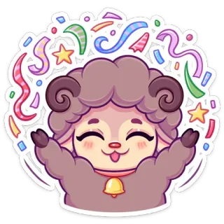 🥳 pecora, festa, coriandoli, animale, carino, cartone animato, adesivo telegram sticker
