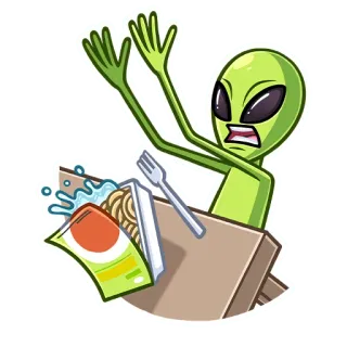 😡 Alien, Spaghetti, Essen, Box, Wütend, Ekel telegram sticker