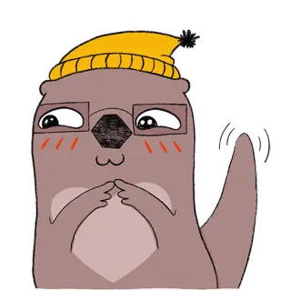 😜 loutre, animal, dessin animé, mignon, lunettes, chapeau, kawaii telegram sticker