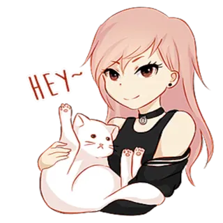 🌲 HEY~ Ragazza anime, Gatto, Carino, Adesivo, Cartone animato telegram sticker